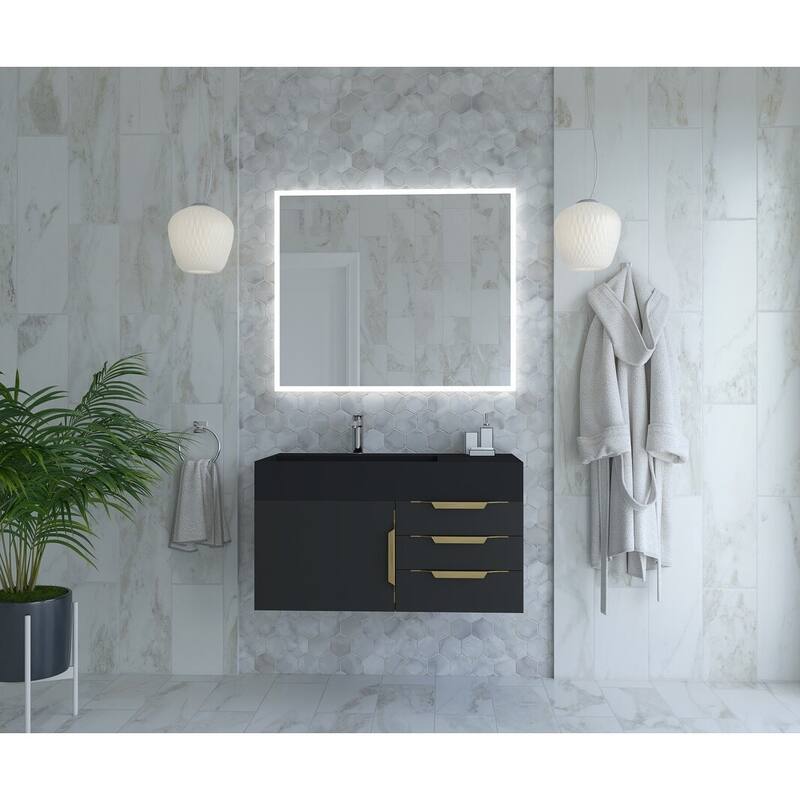 Amazon 36" Wall Mounted Bathroom Vanity Set w/ Black Top