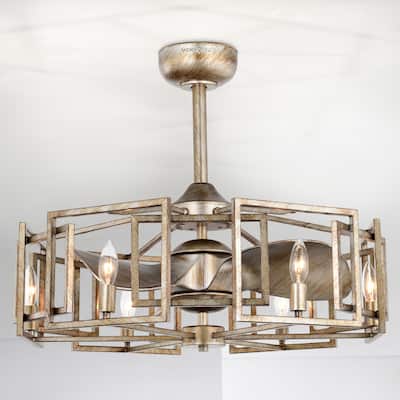 Neske 26-inch Antique Silver 6 Lights 3 Blades Lighteed Ceiling Fan with Remote