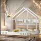 preview thumbnail 1 of 10, Twin Size House Platform Beds with Shelves and Guardrails, 2 Shared Beds in Creamy White White