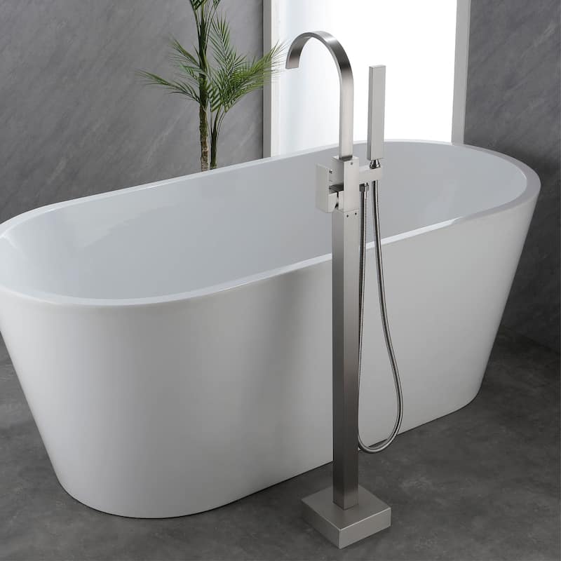 Freestanding Tub Faucet With Hand Sprayer Floor Mount Roman Bathtub Faucet Modern Waterfall Tub Filler Trim With Handheld Showe