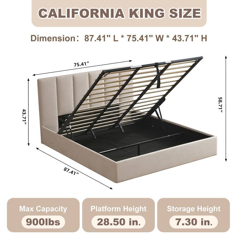 Modern Upholstered Lift-Up Storage Platform Bed with Headboard