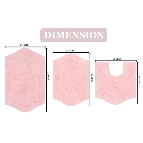 dimension image slide 16 of 19, Waterford Collection 100% Cotton Non-Slip Bathroom Rug Set, 3 Piece Machine Washable- Bathroom Rug, Bath Rug, U Shaped Contour