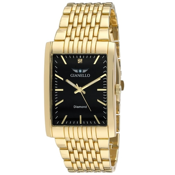 Gianello Mens Genuine Diamond Dial Tank Case Stainless Steel Bracelet Watch Carat Size 1/10. Opens flyout.
