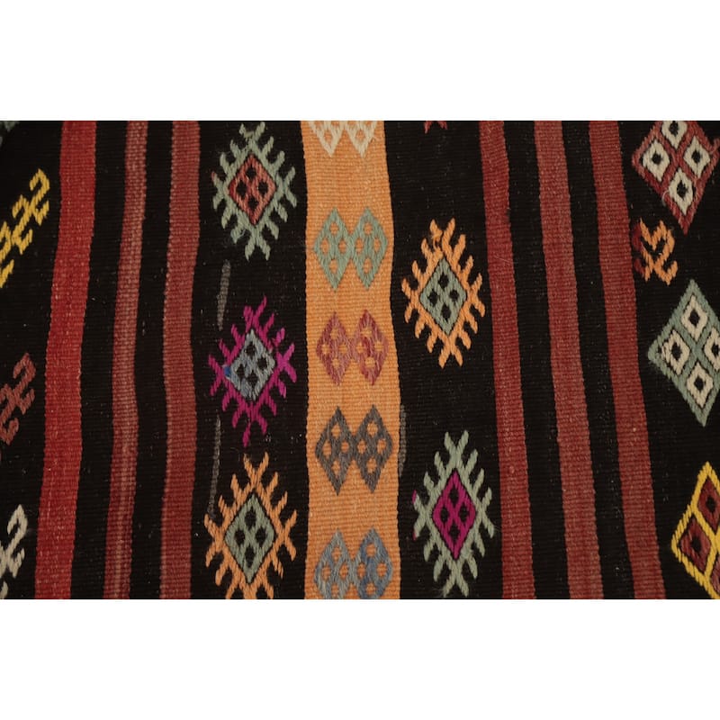 Hand Woven Oriental 100% Wool Carpet Southwestern Tribal Multi-Colored Kilim Runner Rug - 10' 11'' X 3' 9''