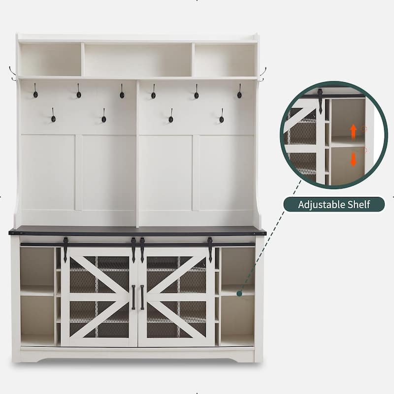 Farmhouse Entryway Bench with Coat Rack, with Shoe Storage Bench