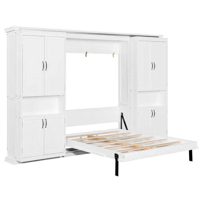 Queen Murphy Bed Wall System with Dual Glide Cabinets & 6-Tier Mega Storage by Harper&Bright Designs
