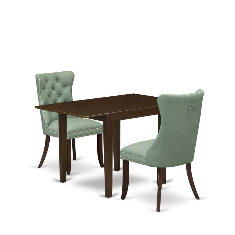 HomeStock 3-Pc Mahogany Finish Rectangular Solid Wood Top with Dropleaf Dining Table Set