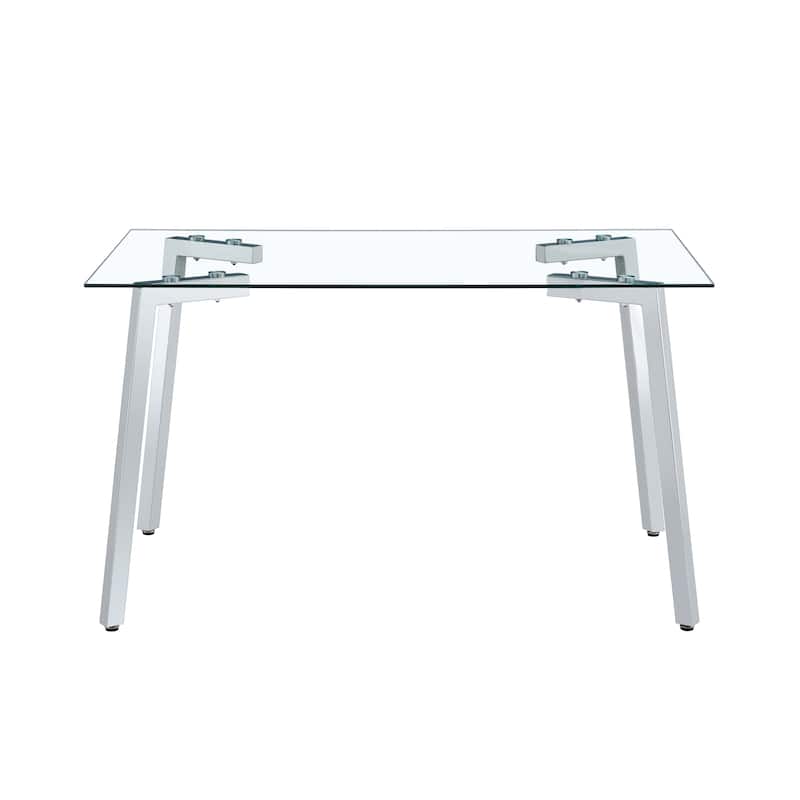 Glass Dining Table Modern Minimalist Rectangle Table for 4 Tempered Glass Tabletop with Metal Legs for Kitchens,Restaurants - Silver+Clear