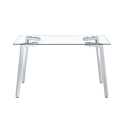 Glass Dining Table Modern Minimalist Rectangle Table for 4 Tempered Glass Tabletop with Metal Legs for Kitchens,Restaurants