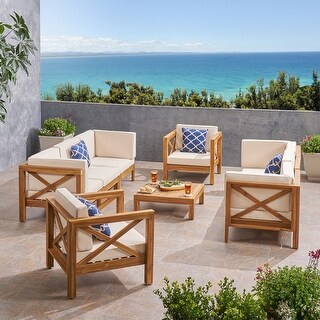 Brava Outdoor 8-seat Acacia Sofa and Club Chair Set by Christopher Knight Home