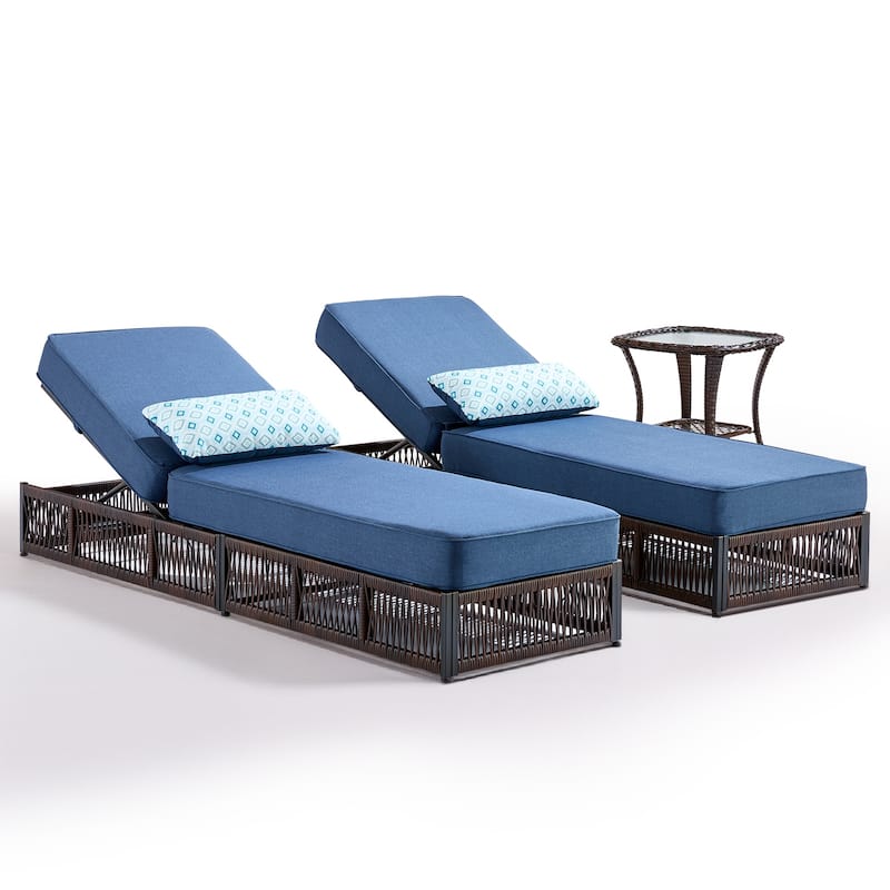 Gymojoy Outdoor Patio Chaise Lounge Chair, Luxury Recliner with 6-Position Backrest & 5-Inch Cushions Set of 2 with Side Table