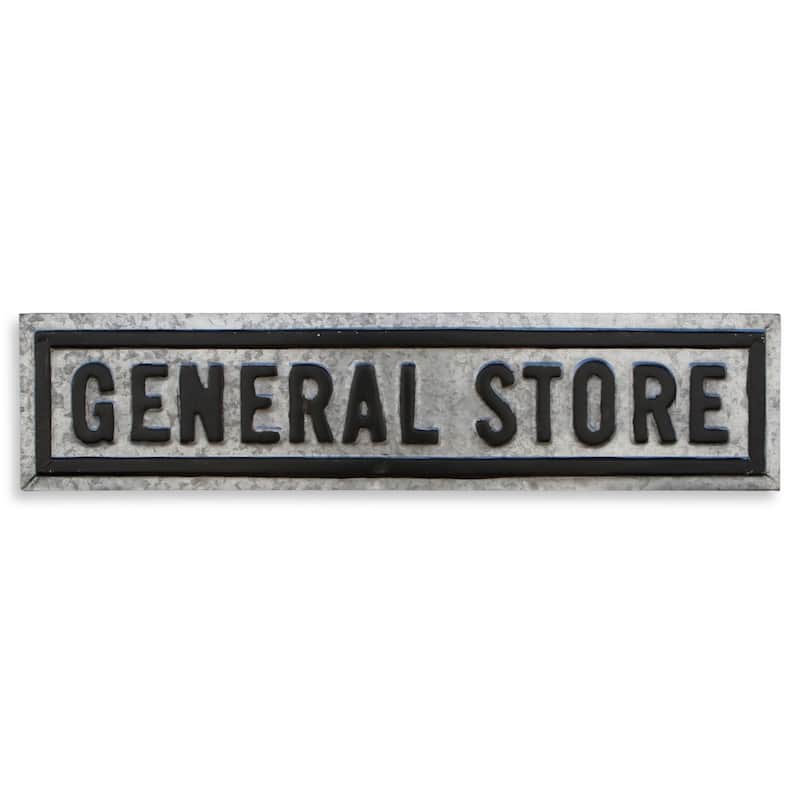 HomeRoots 9" X 37" Gray and Black General Store Galvanized Metal Wall Decor