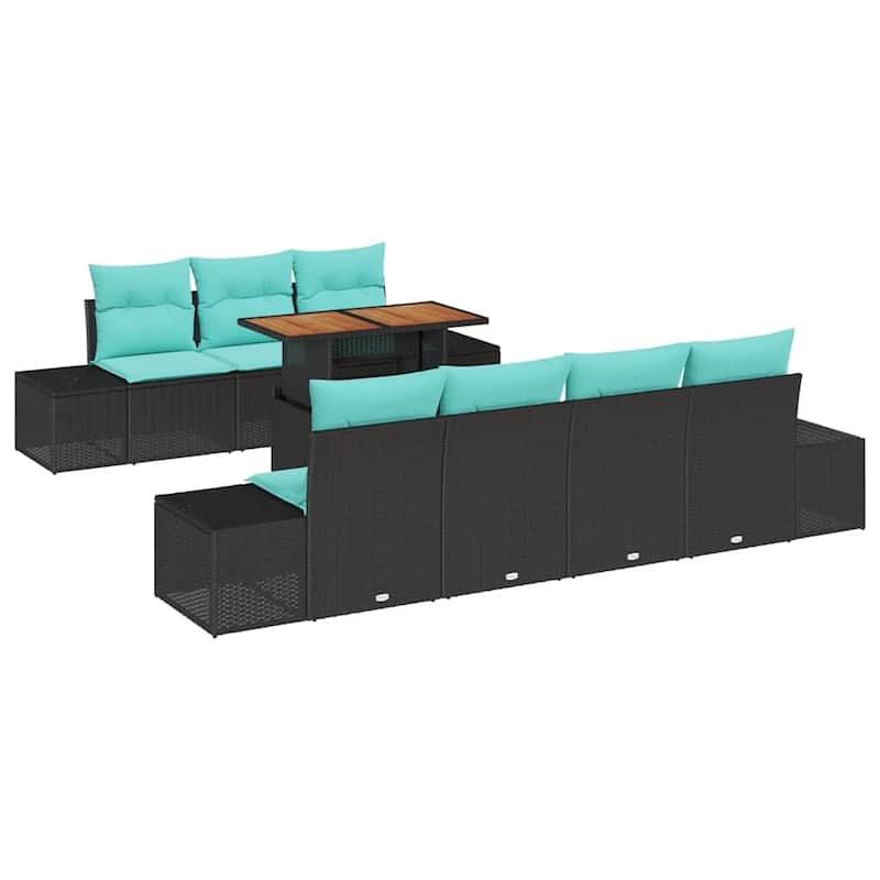 vidaXL 8 Garden Sofa Set with Cushions Black/Grey Poly Rattan - 94.1 x 24.4 x 27.2