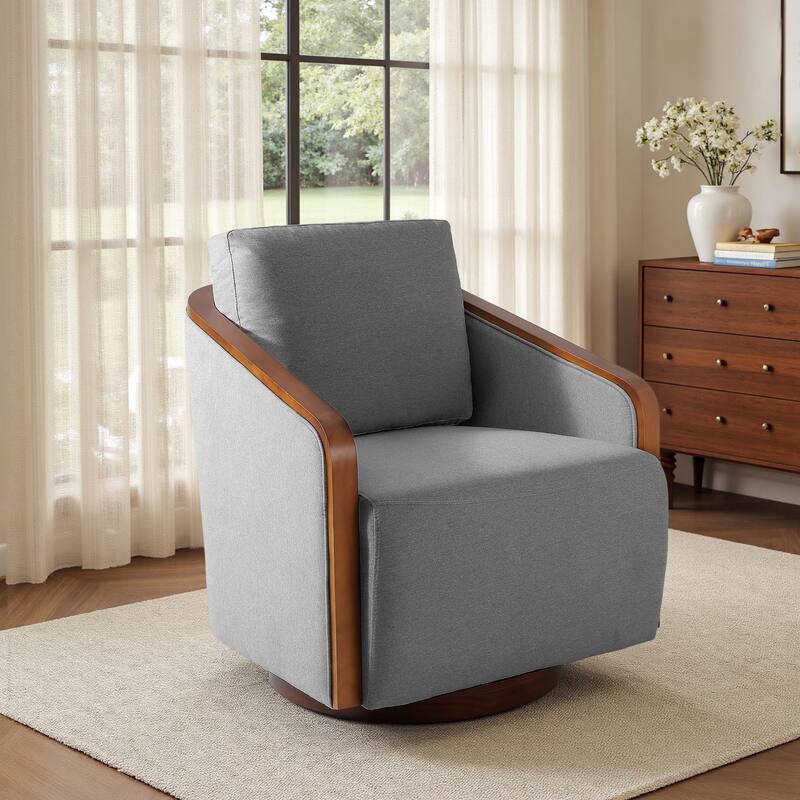 Chenille Modern 360°Swivel Barrel Chair Round Base