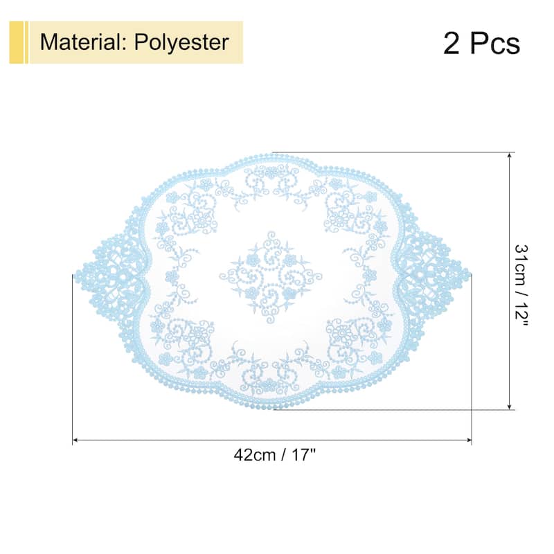2 Pcs Retro Lace Placemats Crochet Cup Vase Table Mat, 17x12inch - Blue