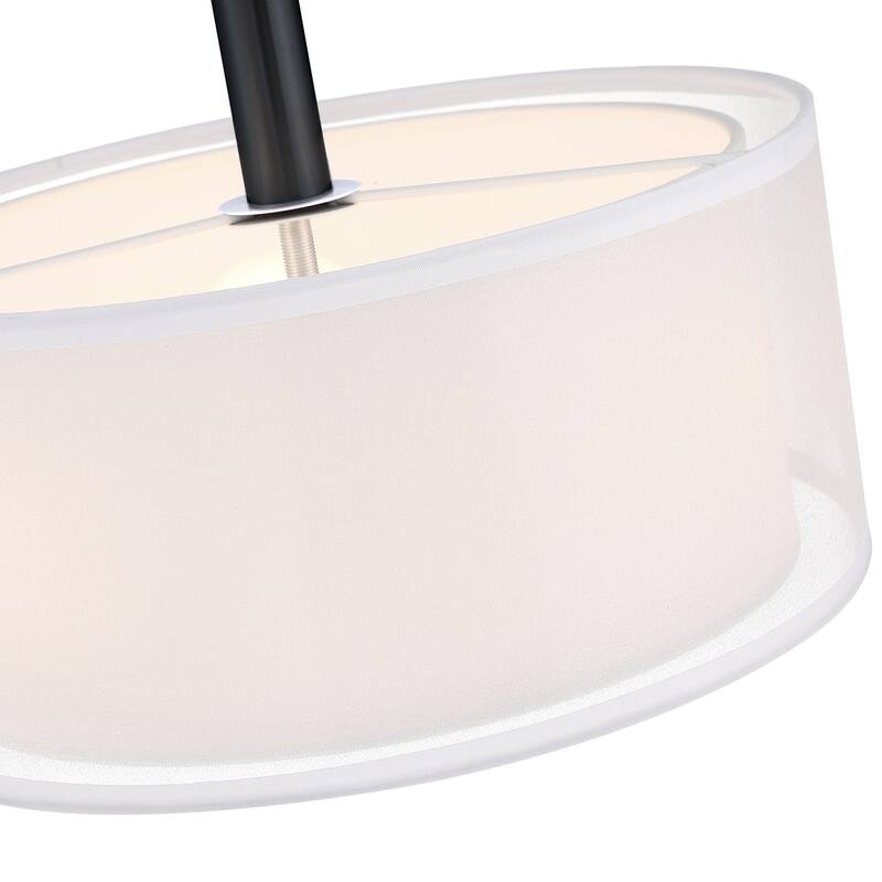 3-Light 11-in Matte Black Semi Flush Mount Light With Fabric Shade - 12-in