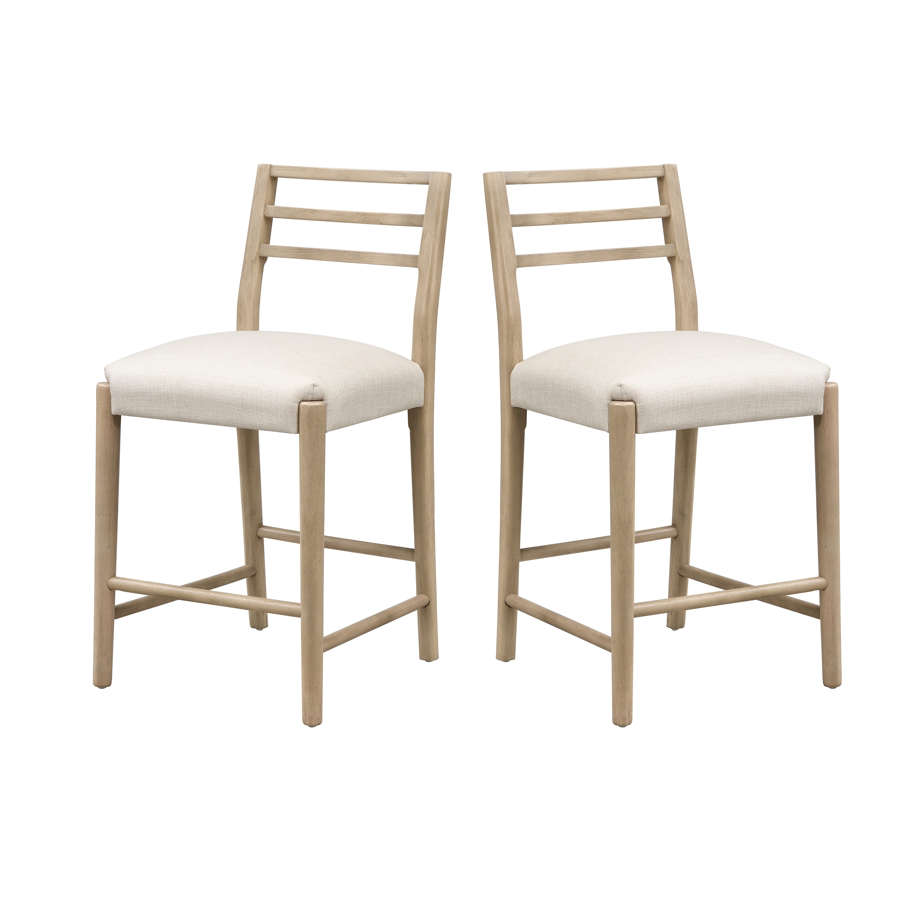 Modern Farmhouse Bar Stools Set of 2 Ladder Back Upholstered Rubberwood