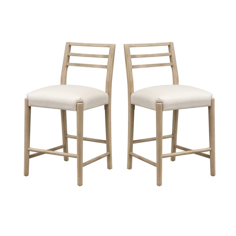 Roomfitters Upholstered Counter Stool with Ladder Back, Modern Kitchen Dining Seat, Set of 2 - Beige