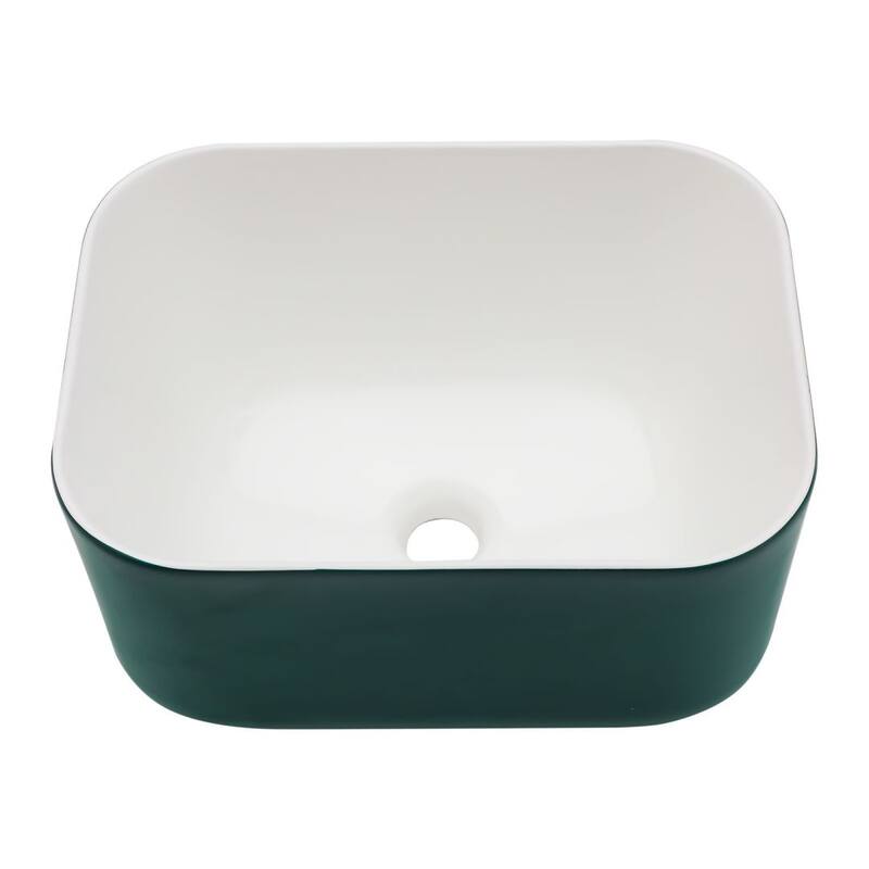 Lordear 16 inch Wide Deep Basin Black&White Ceramic Bathroom Vessel Sink - 16"Wx12"Dx8.5"H - Green