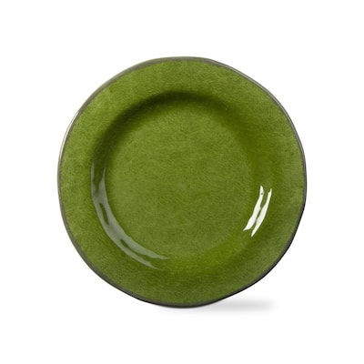 11 in. Veranda Cracked Glazed Solid Melamine Plastic Dinnerware Plates Set of 4 Dishwasher Safe Indoor Outdoor Round Green