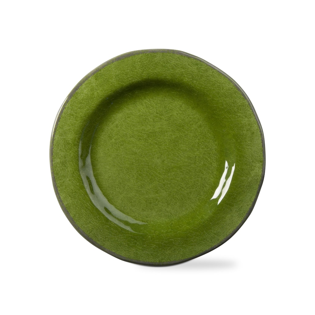 11 in. Veranda Cracked Glazed Solid Melamine Plastic Dinnerware Plates Set of 4 Dishwasher Safe Indoor Outdoor Round Green