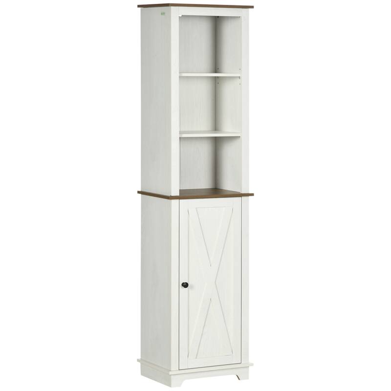 Slim Bathroom Storage Cabinet with 3 Open Shelves, Charming Skin Care Cabinet Side Floor Organizer with Door