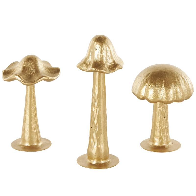 Metal Mushroom Metallic Sculpture with Round Base - Set of 3 Gold - Roche River Decor - Gold