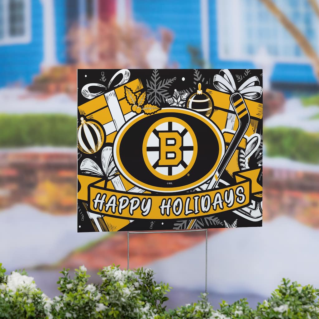 Boston Bruins Yard Sign, Happy Holidays - 24" x 18"