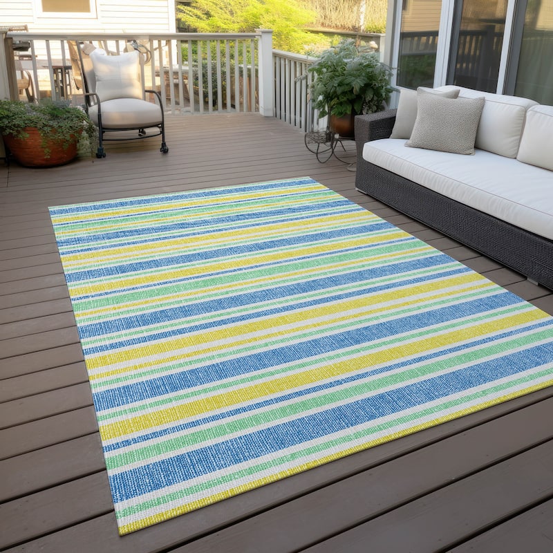 Machine Washable Indoor/ Outdoor Thin Cabana Stripe Chantille Rug