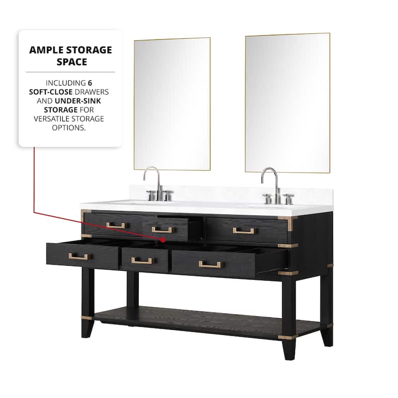 Norwalk 60 in W x 22 in D Black Oak Double Bath Vanity and Cultured Marble Top
