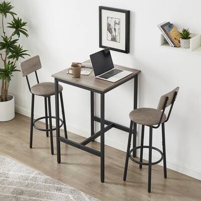 Square Bar Table Set with 2 Bar stools PU Soft seat with backrest - 23.62’’L*23.62’’W*23.62’’H