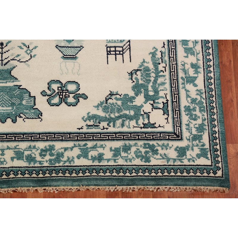 Art Deco Oriental Square Rug Handmade Wool Carpet - 8'1" x 7'11"