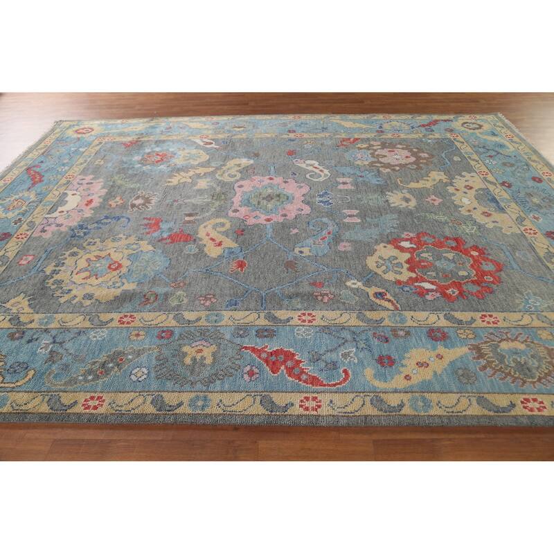 Gray & Blue Oushak Oriental Area Rug Handmade Wool Carpet - 8'11"x 11'8"