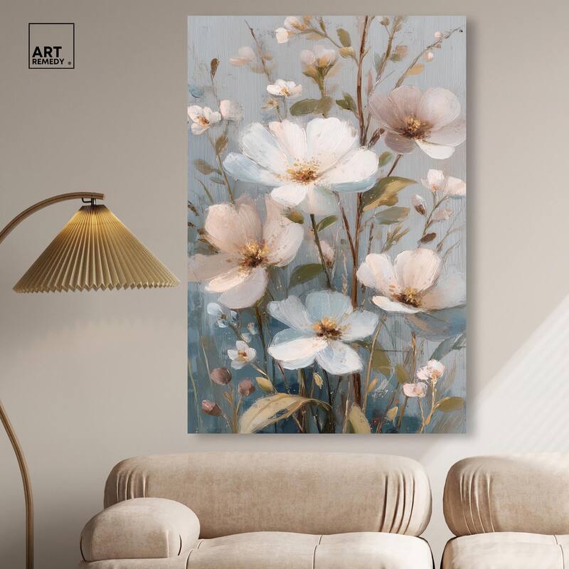 Vintage White Meadow Canvas by Art Remedy, Gallery Wrapped