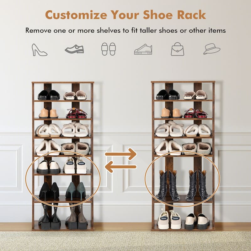 Costway Patented 7-Tier Double Rows Shoe Rack Vertical Wooden Shoe - See Details