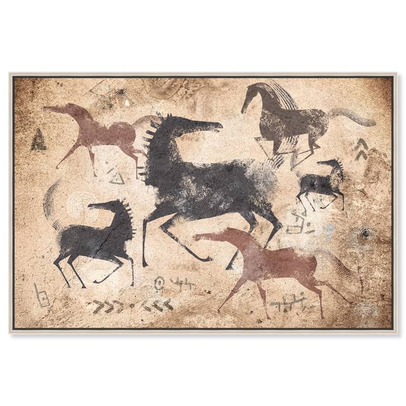 Cave Drawing Horses Canvas by Art Remedy - Silver - 45" x 30"