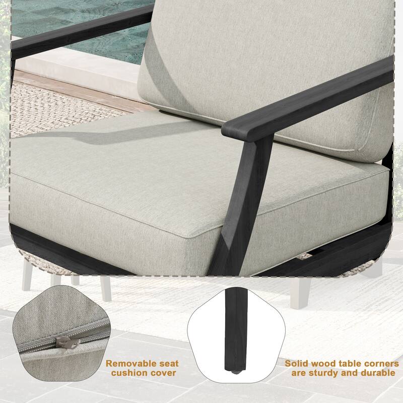 2 Set Patio Teak Wood Outdoor Chair with Cushions