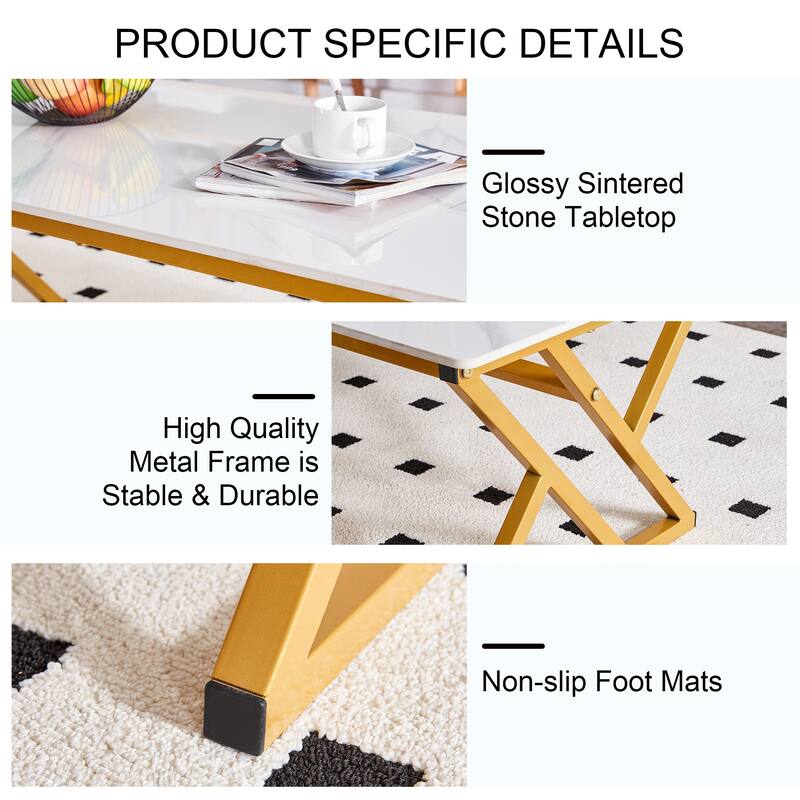 Modern Minimalist Style Marble Patterned Coffee Table With Black Metal Legs, Game Table, Tea Table