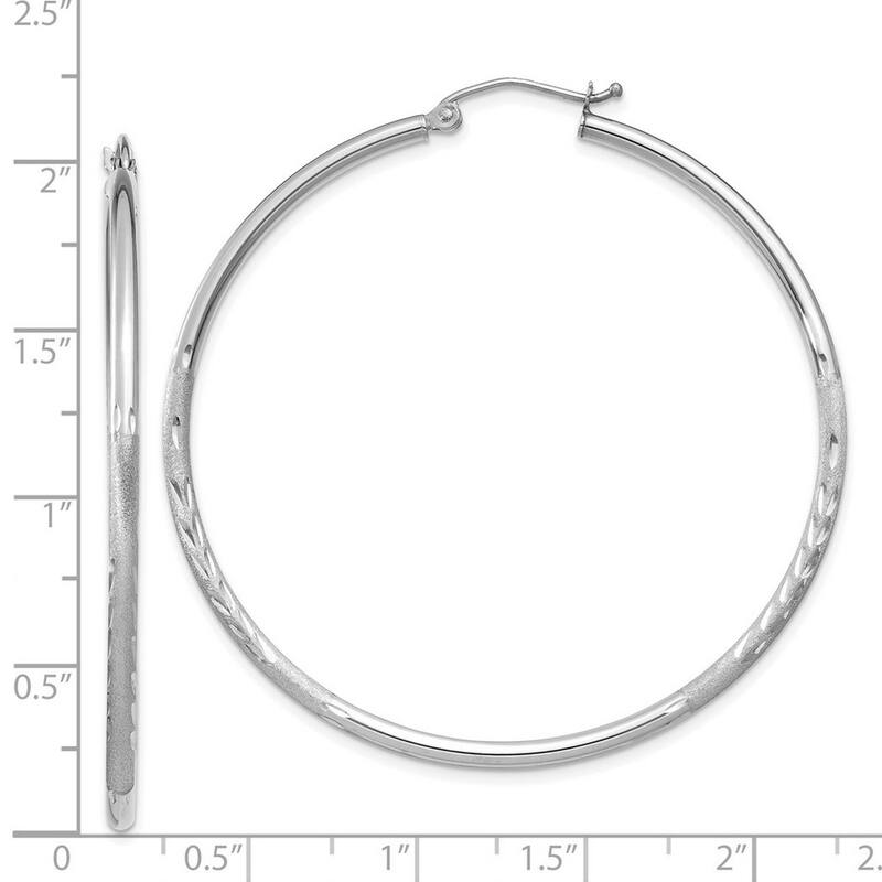 Curata 14k White Gold Satin and Sparkle Cut 46x2mm Round Hoop Earrings