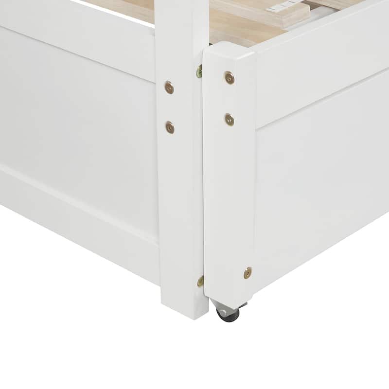 White Twin Size Pine Wood Extending Daybed with Twin Size Trundle, Sturdy Frame, Slat Kit Included