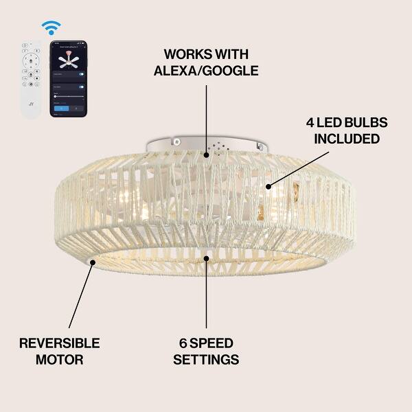 dimension image slide 3 of 4, Ceiling Fan, Remote-Controlled, Modern Bohemian, By JONATHAN Y - 7.5 H x 19.5 L x 19.5 W