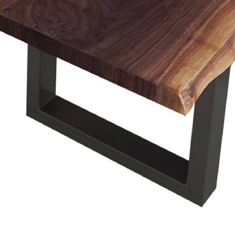 Cid Xue 79 Inch Dining Bench, Brown Live Edge Rectangular Top, Black Metal
