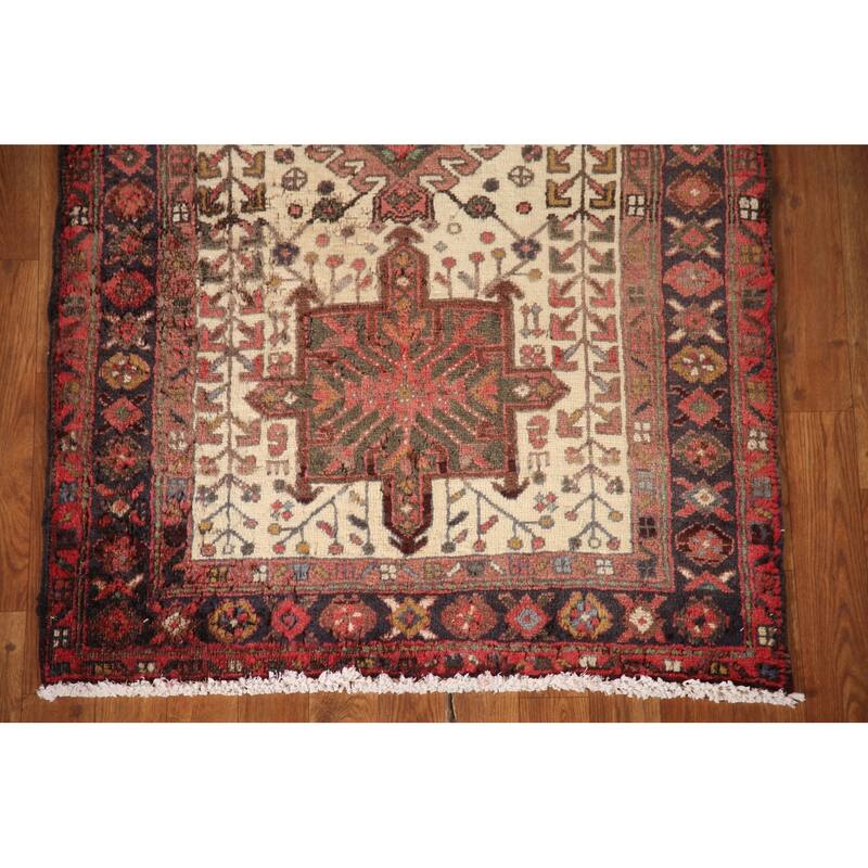 Geometric Heriz Persian Vintage Runner Rug Handmade Wool Carpet - 3'1"x 10'8"