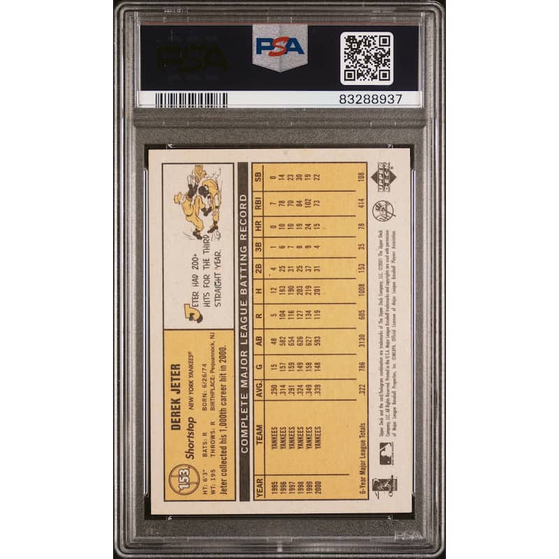 Derek Jeter 2001 Upper Deck Vintage Baseball Card #153 Graded PSA 10 - 8'6" x 11'6"
