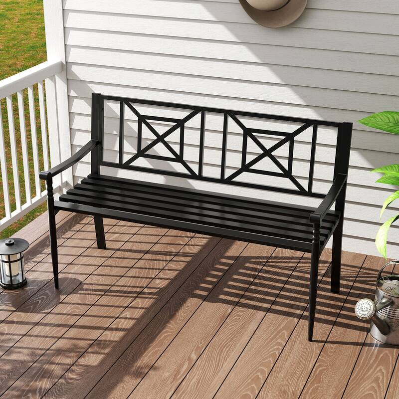 Gymax 51'' Metal Bench Slatted Garden Bench for 2-3 People Patio