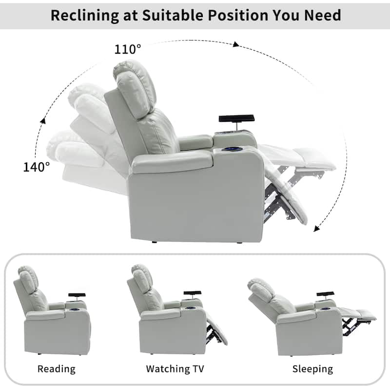 PU Leather Massage Chair with Cup Holder, Bluetooth Speaker and USB Ports Home Theater Recliner with Tray Table