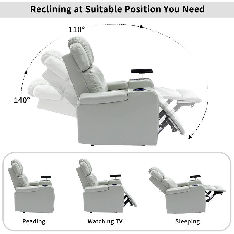 Power Recliner Individual Seat Home Theater Recliner with Cooling Cup Holder, Bluetooth Speaker, LED Lights, USB Ports