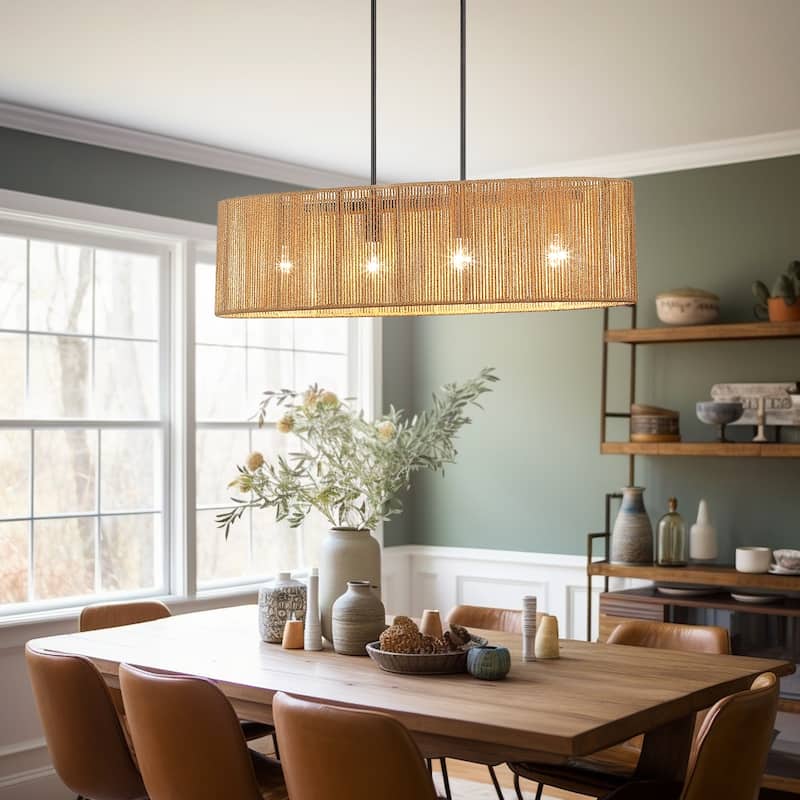 Lavery 4-Light Rattan Kitchen Island Chandelier with Black Hardware - 36'' W