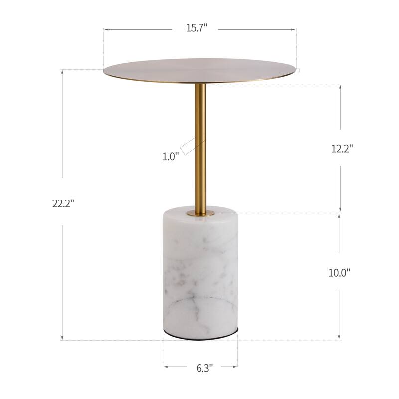 Round End Table with Marble Base, Circular Accent Living Room or Bedside Side Table