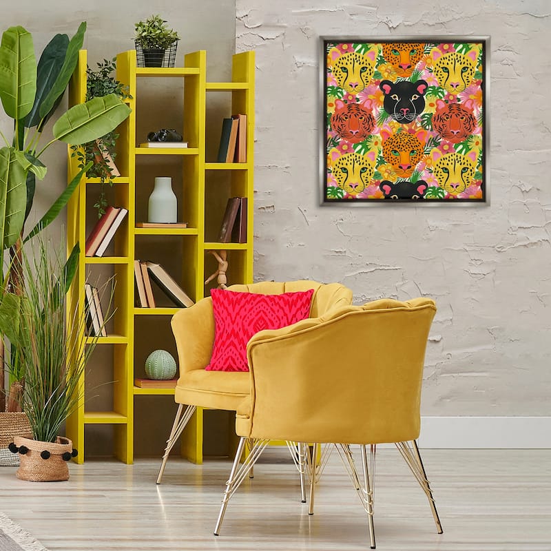 Stupell Jungle Cats Wildlife Pattern Framed Floater Canvas Wall Art Design By Carrie Cantwell